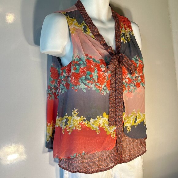 Signature Studio SZ M Ivory Colorful Bow Button Front Top Romantic Casual Dressy - Picture 2 of 9